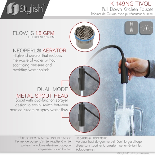 STYLISH Stainless Steel Single Handle Pull Down Sprayer Kitchen Faucet in Matte Black/Gold Finish K-149NG