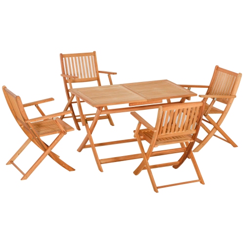 Outsunny 5 Piece Wood Patio Dining Set for 4, Dining Table and Chairs Set, Folding Outdoor Patio Furniture for Patio, Backyard and Garden, Teak