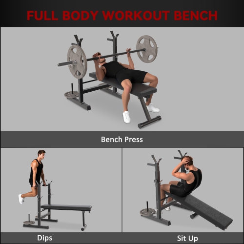 Banc de musculation réglable Soozier, banc de musculation pliable avec support à haltère et station d'accueil pour gymnase à domicile, banc