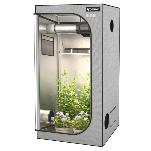 Costway 36"x36"x72" Mylar Hydroponic Grow Tent w/Observation Window & Floor Tray Gray\Black