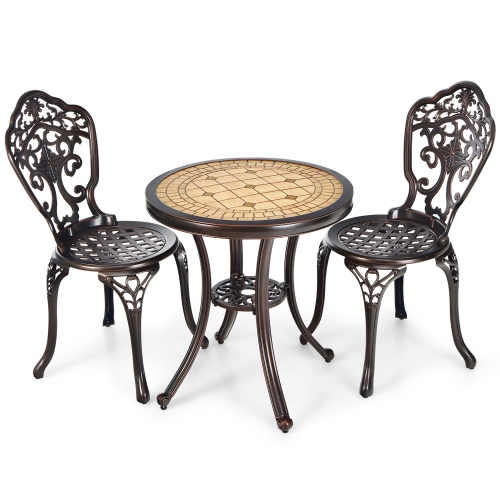 Costway 3PCS Patio Bistro Set Round Table Chairs All Weather Cast Aluminum Yard