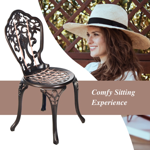 Costway 3PCS Patio Bistro Set Round Table Chairs All Weather Cast Aluminum Yard