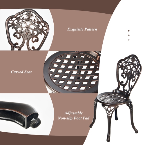 Costway 3PCS Patio Bistro Set Round Table Chairs All Weather Cast Aluminum Yard