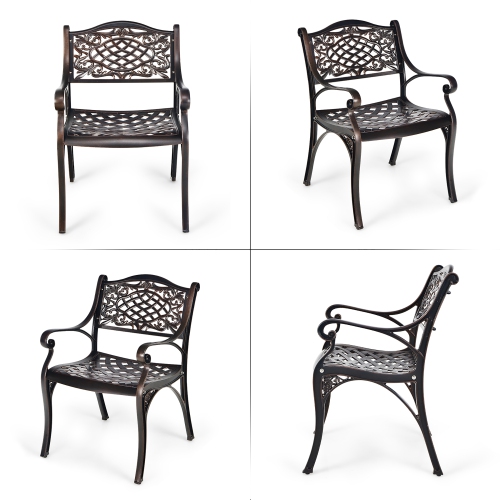 Costway 2PCS Patio Dining Bistro Chair All Weather Cast Aluminum Armrest Garden