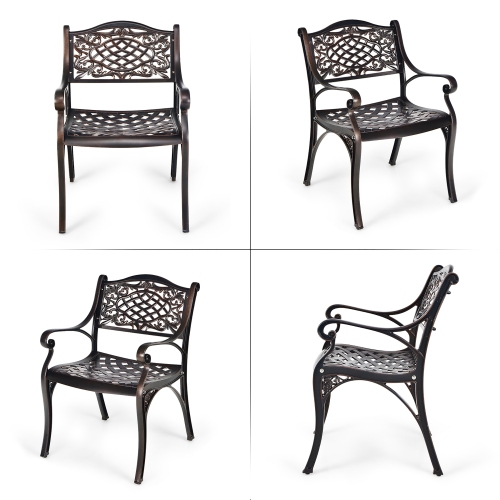 Costway 4PCS Patio Dining Bistro Chair All Weather Cast Aluminum Armrest Garden