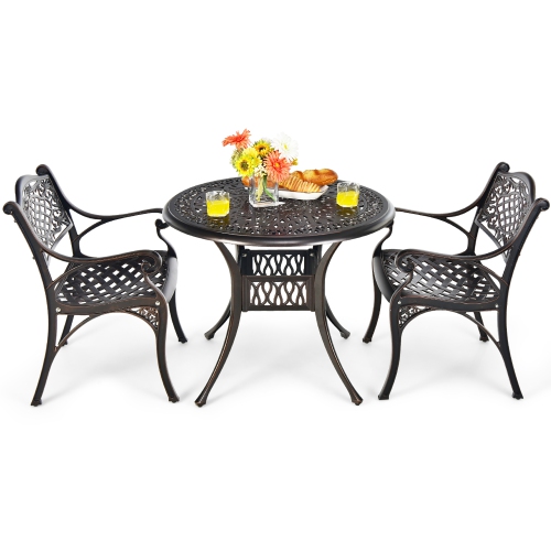 Costway 4PCS Patio Dining Bistro Chair All Weather Cast Aluminum Armrest Garden