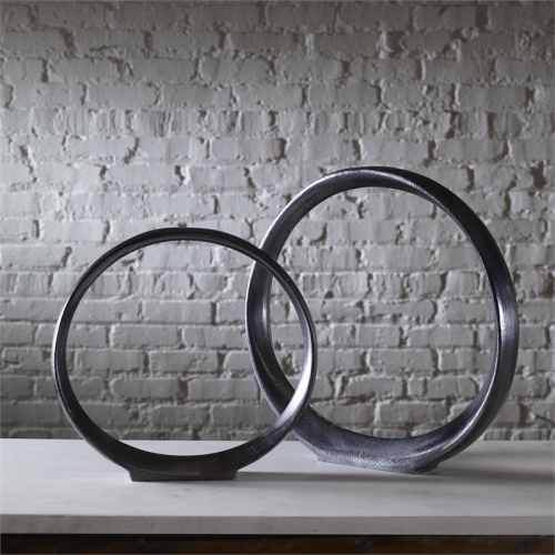 Uttermost Orbits Contemporary Aluminum Ring Sculptures in Nickel