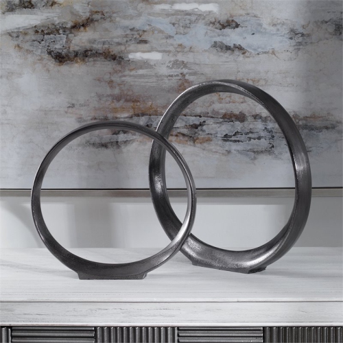 Uttermost Orbits Contemporary Aluminum Ring Sculptures in Nickel