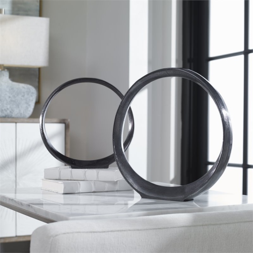 Uttermost Orbits Contemporary Aluminum Ring Sculptures in Nickel