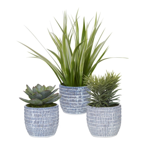 Uttermost Puebla Coastal Plastic and Ceramic Pots in Blue/White
