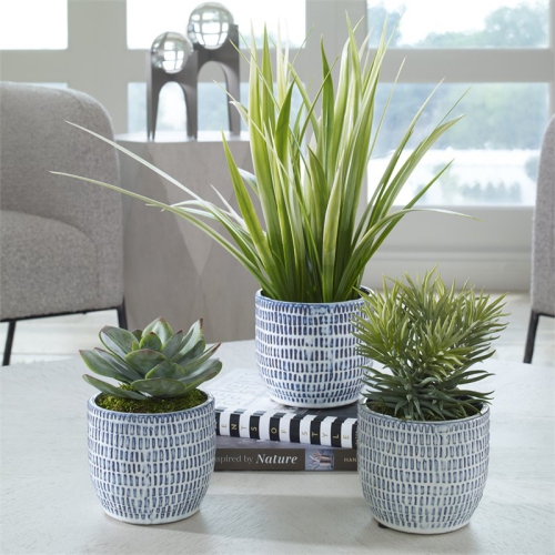 Uttermost Puebla Coastal Plastic and Ceramic Pots in Blue/White