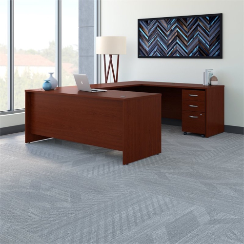 Series C 72"W U-Shaped Desk with Mobile File Cabinet in Mahogany-Engineered Wood