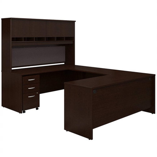 BBF Series C 72W U Shaped Desk With Hutch & Storage In Mocha Cherry -Engineered Wood