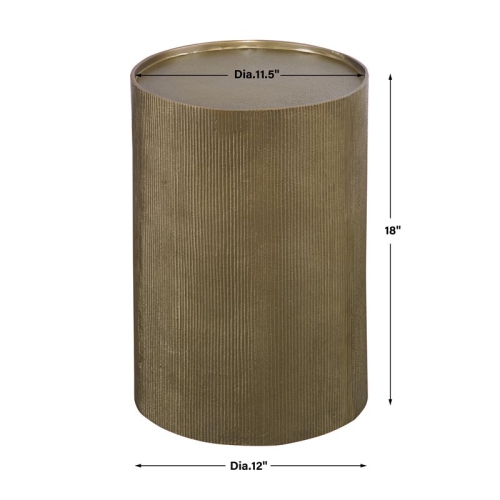 Uttermost Adrina Textured Reeded Exterior Drum Aluminum Accent Table in Gold