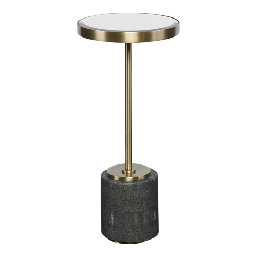UTTERMOST  Laurier Faux Shagreen Iron And Glass Accent Table In Brass/gray
