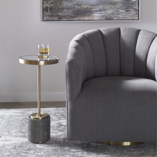 Uttermost Laurier Faux Shagreen Iron and Glass Accent Table in Brass/Gray