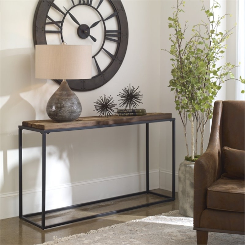 Uttermost Holston Salvaged Wood and Iron Console Table in Oak