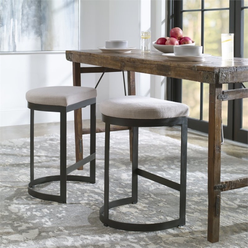 Uttermost Ivanna 26" Metal and Fabric Counter Stool in Matte Black
