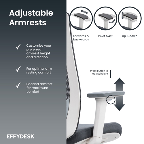TaskChair – Fauteuil de bureau à domicile robuste, fauteuil de bureau ergonomique, soutien lombaire 4D, accoudoirs réglables