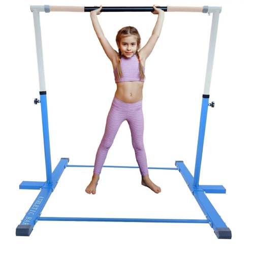 GymPro Kids Expandable Gymnastics Bar Height Adjustable 3 to 5 FT with Gloves, Gymnastic Training Junior Bar with Padded Handrail, Professional