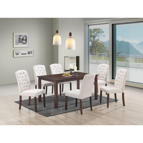 QUEENSONS  Ingrid 7PC Solid Wood Dining Set (59" X 35.5") - In Beige