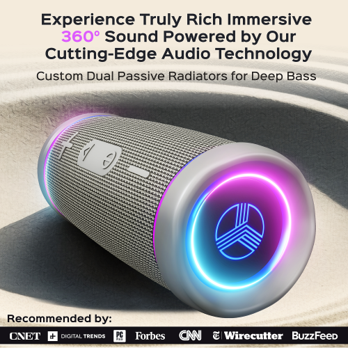 TREBLAB HD77 Bluetooth Speaker - Powerful 360° Sound with Impactful Bass, 30W Portable Wireless Audio, 20H Battery, IPX7 Waterproof, TWS Stereo