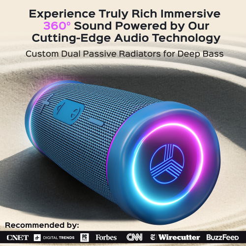 TREBLAB HD77 Blue Portable Bluetooth Speaker - Powerful 360° Sound, 30W Audio with Impactful Bass, 20H Battery, IPX7 Waterproof, TWS Stereo