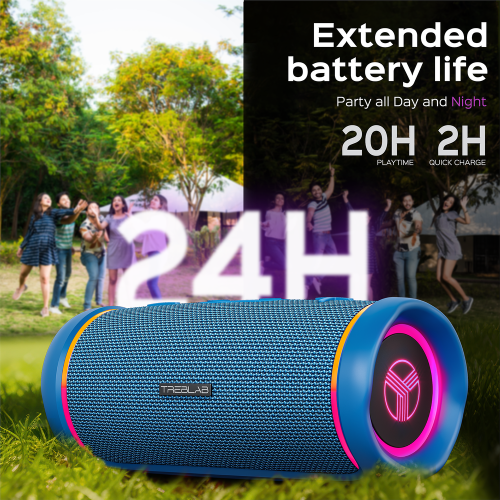 TREBLAB HD77 Blue Portable Bluetooth Speaker - Powerful 360° Sound, 30W Audio with Impactful Bass, 20H Battery, IPX7 Waterproof, TWS Stereo