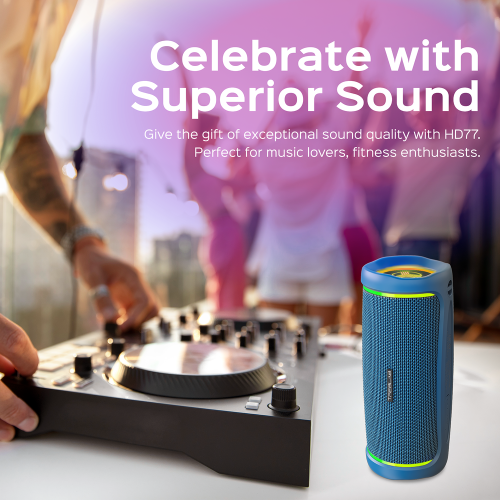TREBLAB HD77 Blue Portable Bluetooth Speaker - Powerful 360° Sound, 30W Audio with Impactful Bass, 20H Battery, IPX7 Waterproof, TWS Stereo