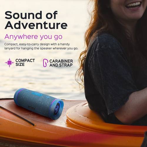 TREBLAB HD77 Blue Portable Bluetooth Speaker - Powerful 360° Sound, 30W Audio with Impactful Bass, 20H Battery, IPX7 Waterproof, TWS Stereo