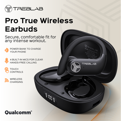 TREBLAB X3 Pro - True Wireless Earbuds with Earhooks - 145H Battery Life, Bluetooth 5.0, IPX5 Waterproof Earbuds - TWS Bluetooth Headphones with