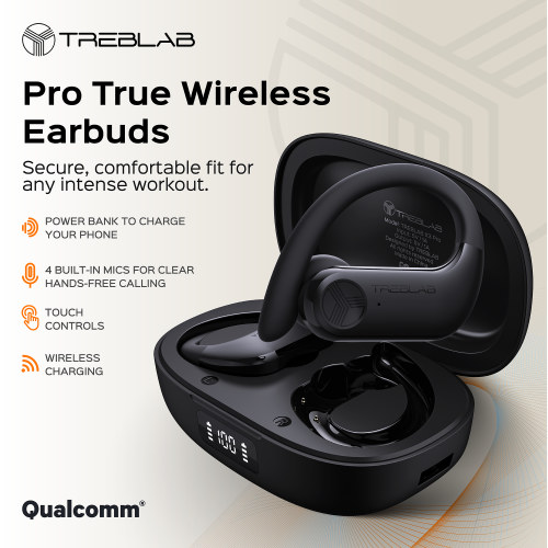 TREBLAB X3 Pro - True Wireless Earbuds with Earhooks - 145H Battery Life, Bluetooth 5.0, IPX5 Waterproof Earbuds - TWS Bluetooth Headphones with