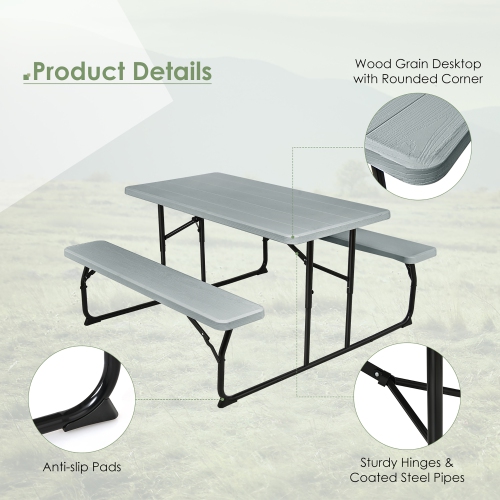 Costway Foldable Picnic Table Bench Set Outdoor Camping for Patio & Backyard