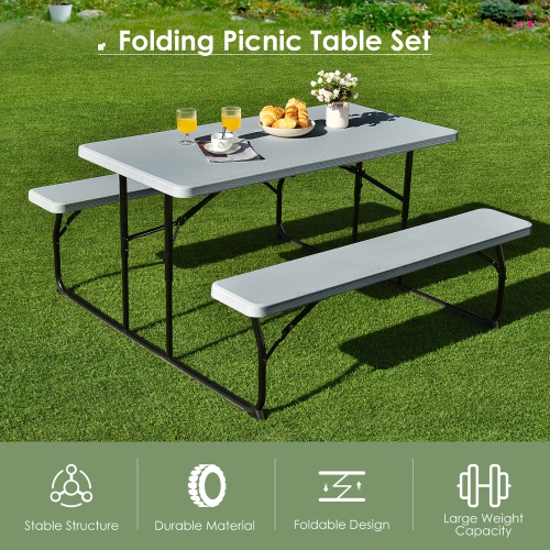 Costway Foldable Picnic Table Bench Set Outdoor Camping for Patio & Backyard