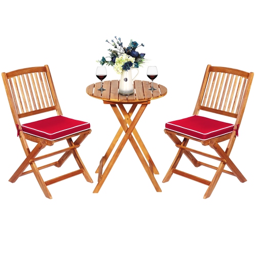 Costway 3PCS Patio Folding Wooden Bistro Set Cushioned Chair Conversation Cushion