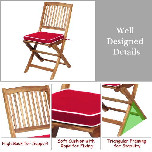 Costway 3PCS Patio Folding Wooden Bistro Set Cushioned Chair Conversation Cushion