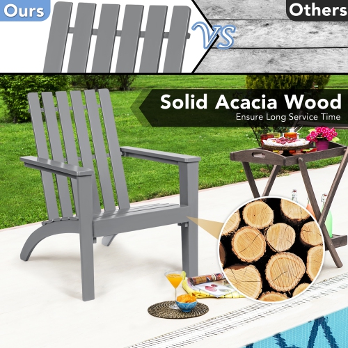 Costway 2PCS Patio Adirondack Chair Side Table Set Solid Wood Garden Deck Grey