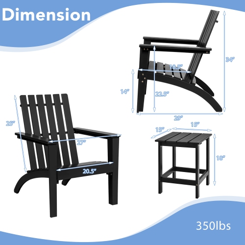 Costway 2PCS Patio Adirondack Chair Side Table Set Solid Wood Garden Deck Black
