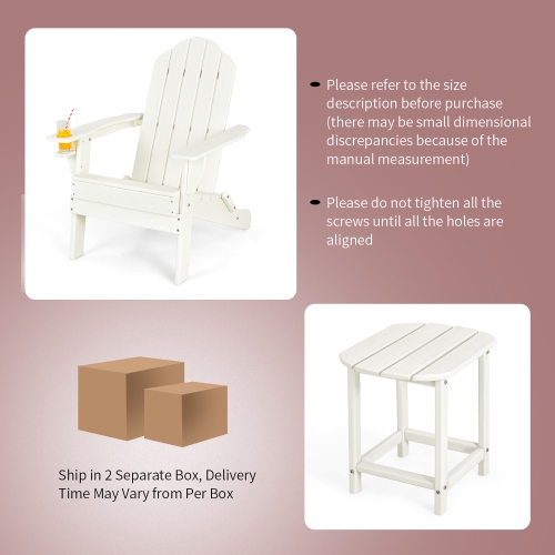 Costway 2PCS Patio Adirondack Chair Side Table Set Weather Resistant Cup Holder