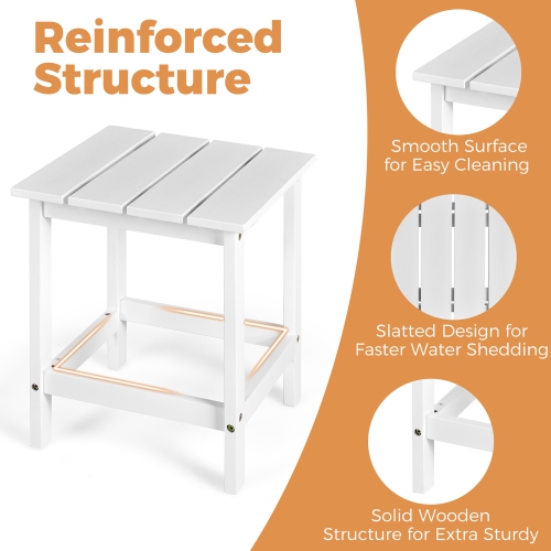 Costway 2PCS Patio Adirondack Chair Side Table Set Solid Wood Garden Deck White