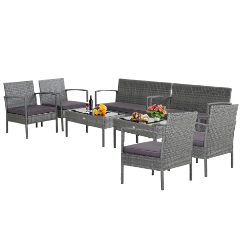 Costway 8 PCS Outdoor Rattan Furniture Set Patio Conversation Sofa Set Cushioned Grey