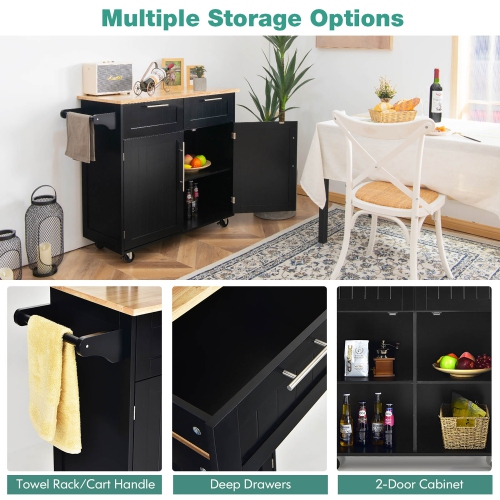 Costway Rolling Kitchen Cart Island Heavy Duty Storage Trolley Cabinet Utility Black