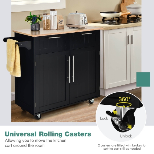 Costway Rolling Kitchen Cart Island Heavy Duty Storage Trolley Cabinet Utility Black