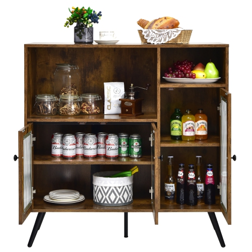 Costway Buffet Sideboard Kitchen Storage Cupboard w/ Glass Door & Adjustable Shelves