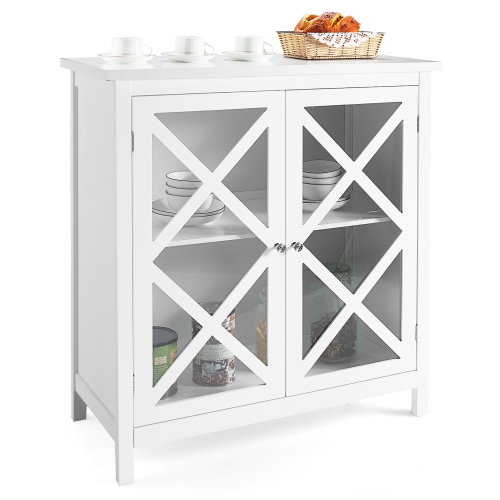 COSTWAY  Kitchen Buffet Sideboard Storage Cabinet W/glass Doors & Adjustable Shelf