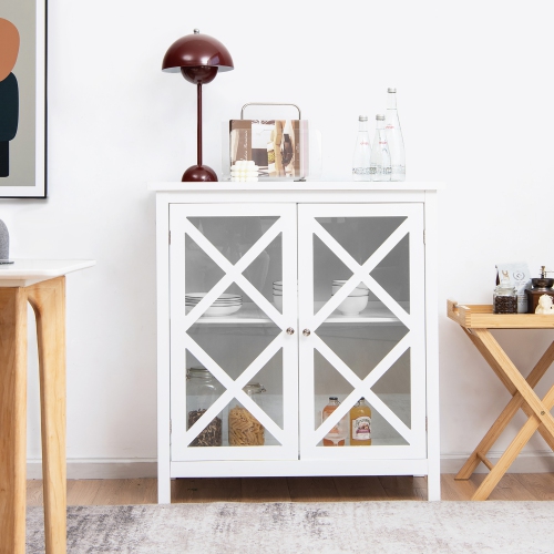 Costway Kitchen Buffet Sideboard Storage Cabinet w/Glass Doors & Adjustable Shelf