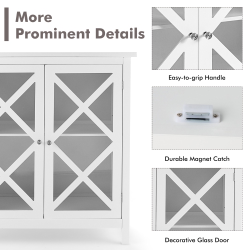 Costway Kitchen Buffet Sideboard Storage Cabinet w/Glass Doors & Adjustable Shelf