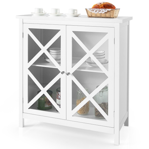 Costway Kitchen Buffet Sideboard Storage Cabinet w/Glass Doors & Adjustable Shelf