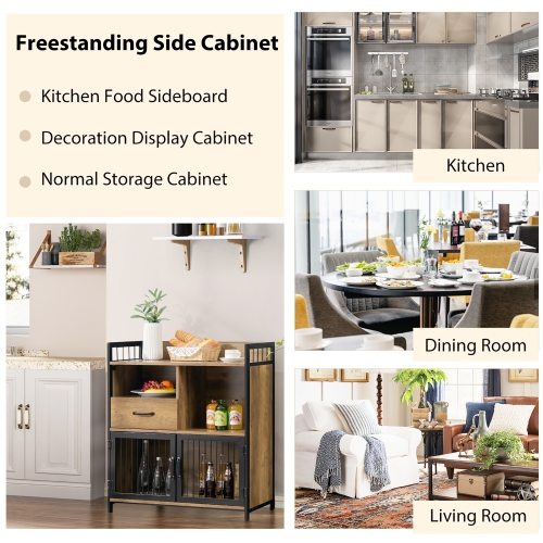 Costway Buffet Server Sideboard Kitchen Storage Cabinet w/ Drawer & Steel Doors