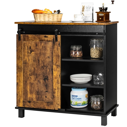 Costway Kitchen Buffet Storage Cabinet Sideboard w/Sliding Barn Door Wine Rack